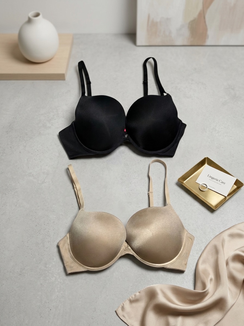 La Senza Smooth T Shirt Bra 2 Pack Set 36D Black Taupe Nude Seamless Microfiber